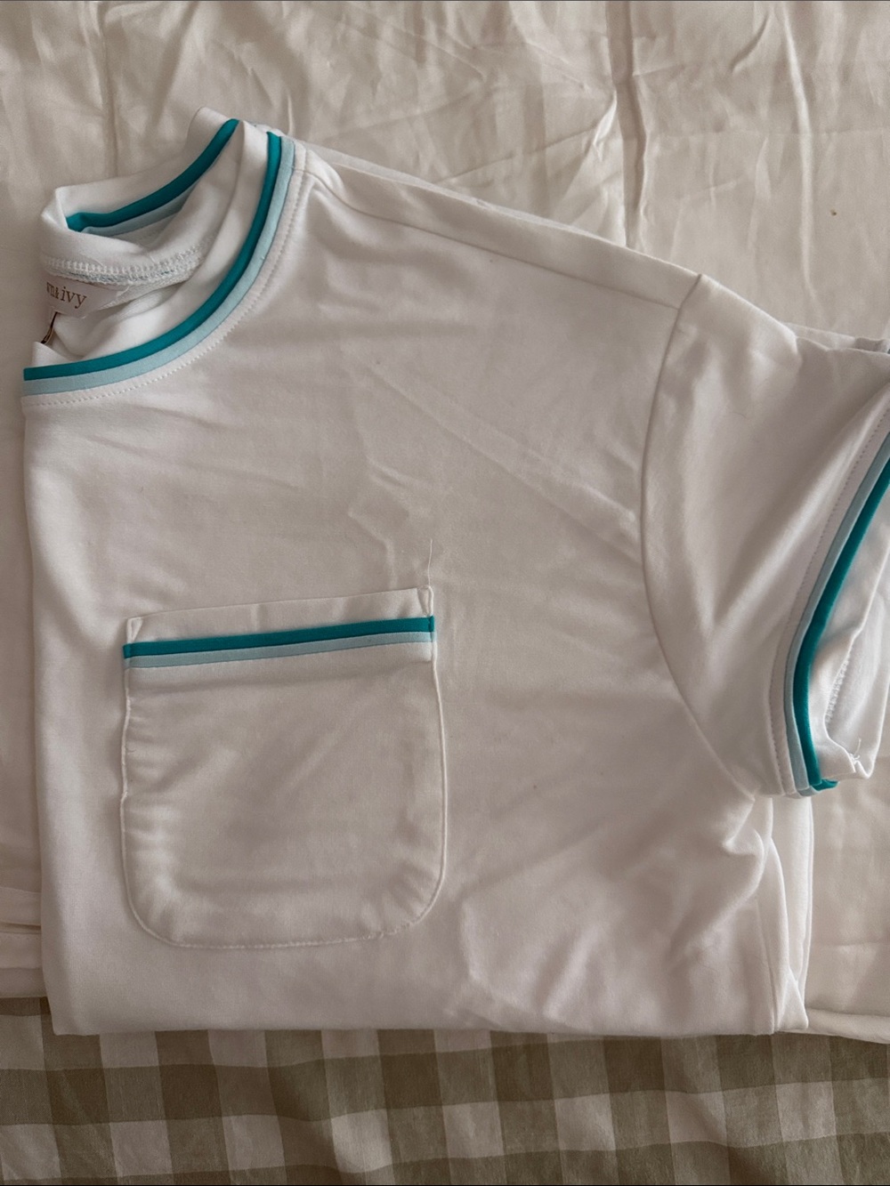 crown & ivy White Lounge Top with Teal Trim - Picture 5 of 5